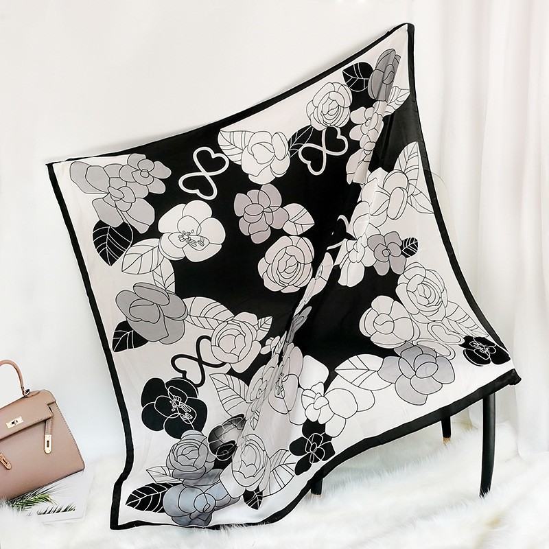 New 110cm Sunscreen Women's Imitation Silk Printed Elegance Versatile Square Scarf Sunshade Shawl_voghion.com