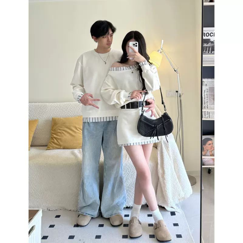 情侣装秋季新款韩系穿搭纯欲性感一字肩上衣半身裙两件套一裙一衣