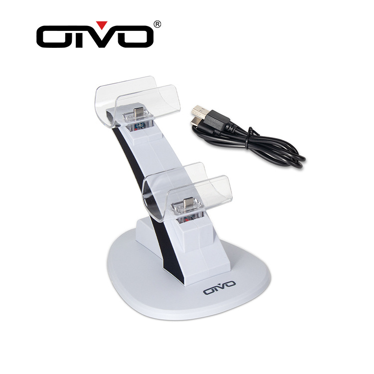 PS5 GamePad cargador dual base PS5 mango inalámbrico aviones cargador doble soporte con luz azul indicador de luz en stock