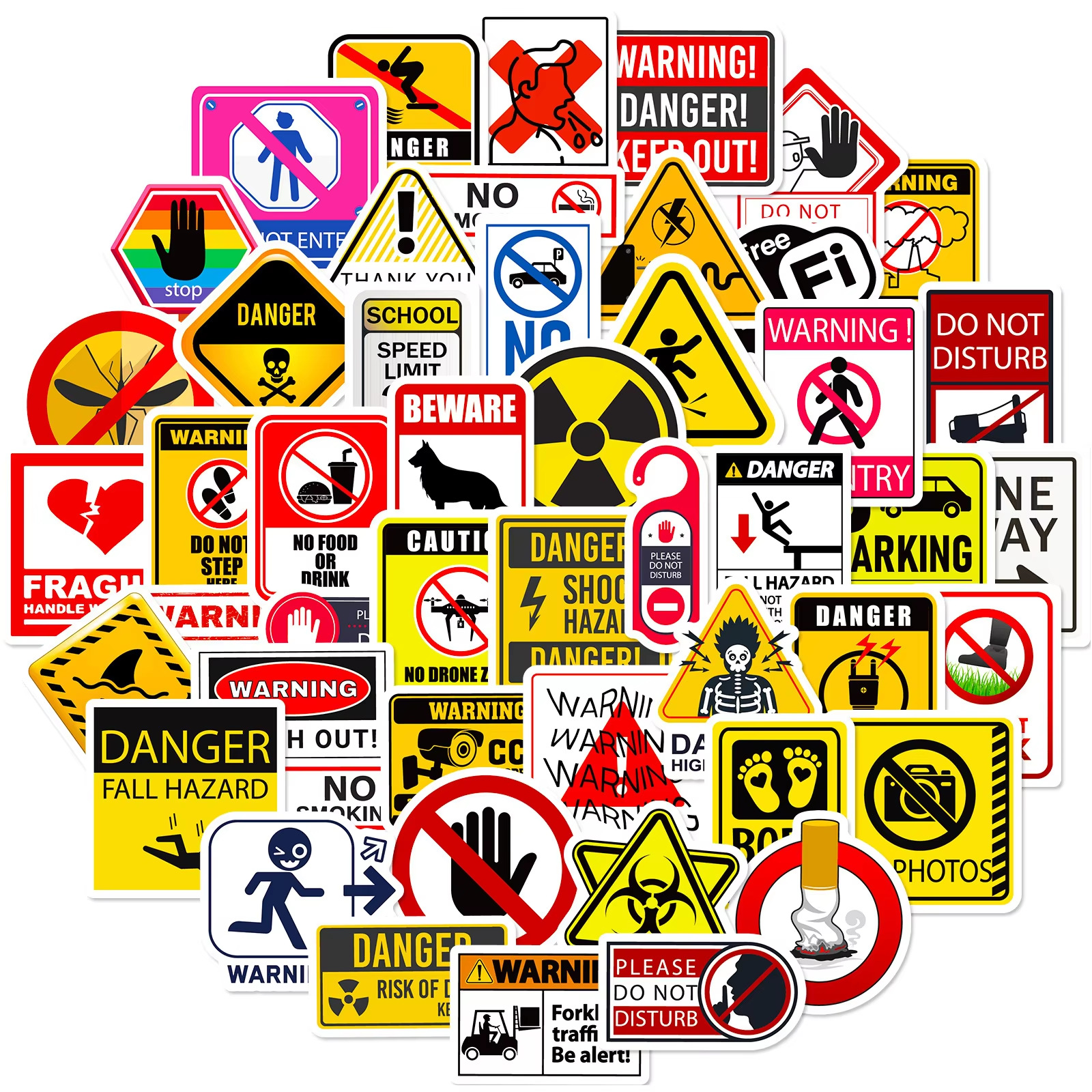 50 realistic warning stickers, best-selling cross-border cognitive learning children's stickers, English early childhood education stickers
