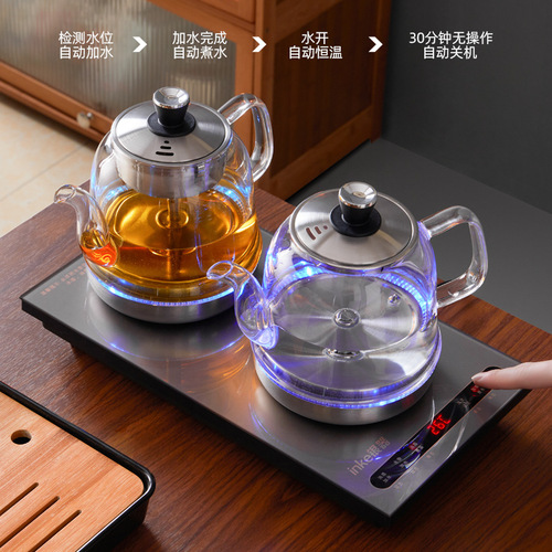 Bottom-mounted, fully automatic dual-top electric kettle with water heating and tea station—integrated water-pumping tea maker and glass electric tea stove
