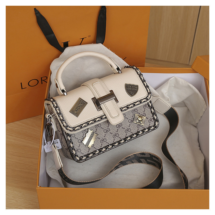 Borsa a tracolla vintage in pelle PU da donna, nuovo distintivo monogramma a contrasto di colore 2025, 2 tracolle regolabili, borsa a tracolla_voghion.com