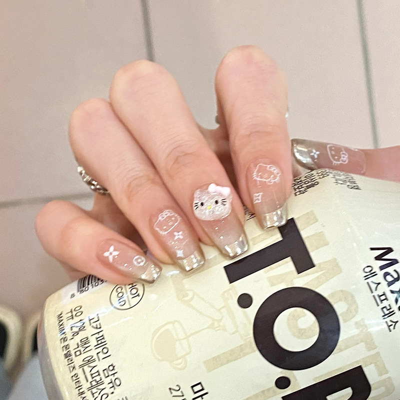 French Golden Code Cat Eye Wearable Nails Winter Manicure Hello Kitty Cat Nails High-End Fake Nails French Golden Code Cat Eye Wearable Nails Winter Manicure Hello Kitty Cat Nails High-End Fake Nails