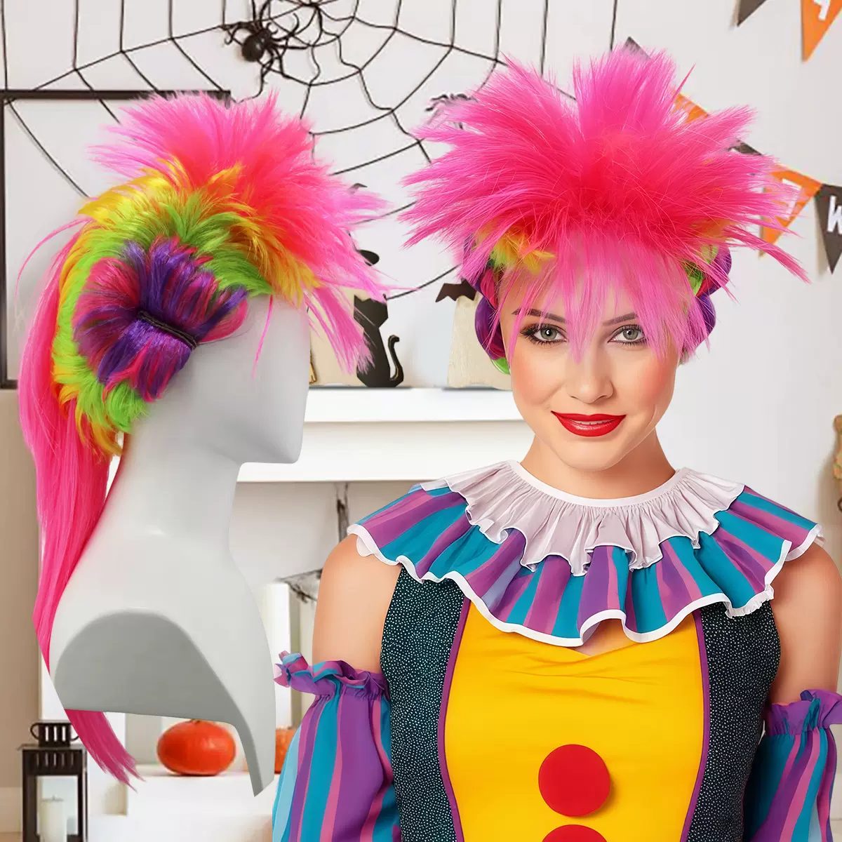 万圣节彩发非主流杀马特假发带长发爆炸直发派对化妆舞会表演道具