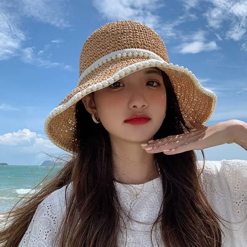Woven summer thin beach hat solar-powered, sun protection, beach style