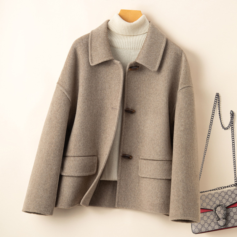 2025 New Autumn and Winter Classy Double-Sided Zero-Cashmere Outwear Women's Short Horn-Button Woolen Outwear for Small People 2025 New Autumn and Winter Classy Double-Sided Zero-Cashmere Outwear Women's Short Horn-Button Woolen Outwear for Small People