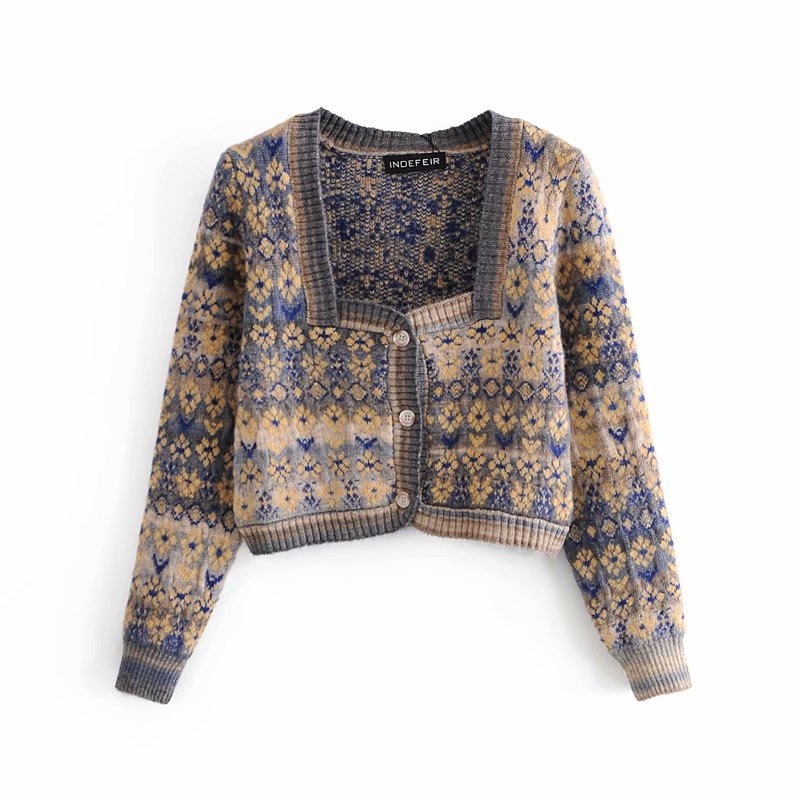 long-sleeves jacquard knitted cardigan  NSAM27842