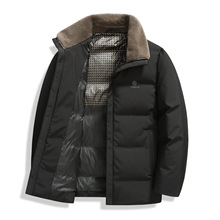 男士90白鸭绒羽绒服短款2025年冬季翻领中老年商务休闲爸爸装外套