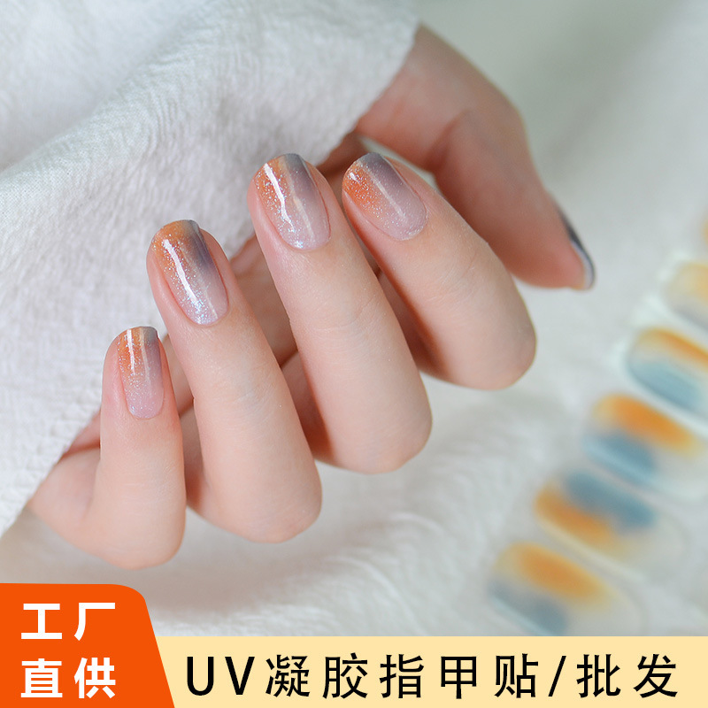 Cross-border Direct Supply Manufacturer UV Gel Nail Stickers Light Therapy Nails Second Generation Semi-baked Nail Stickers Finger Semi-cured Nail Stickers