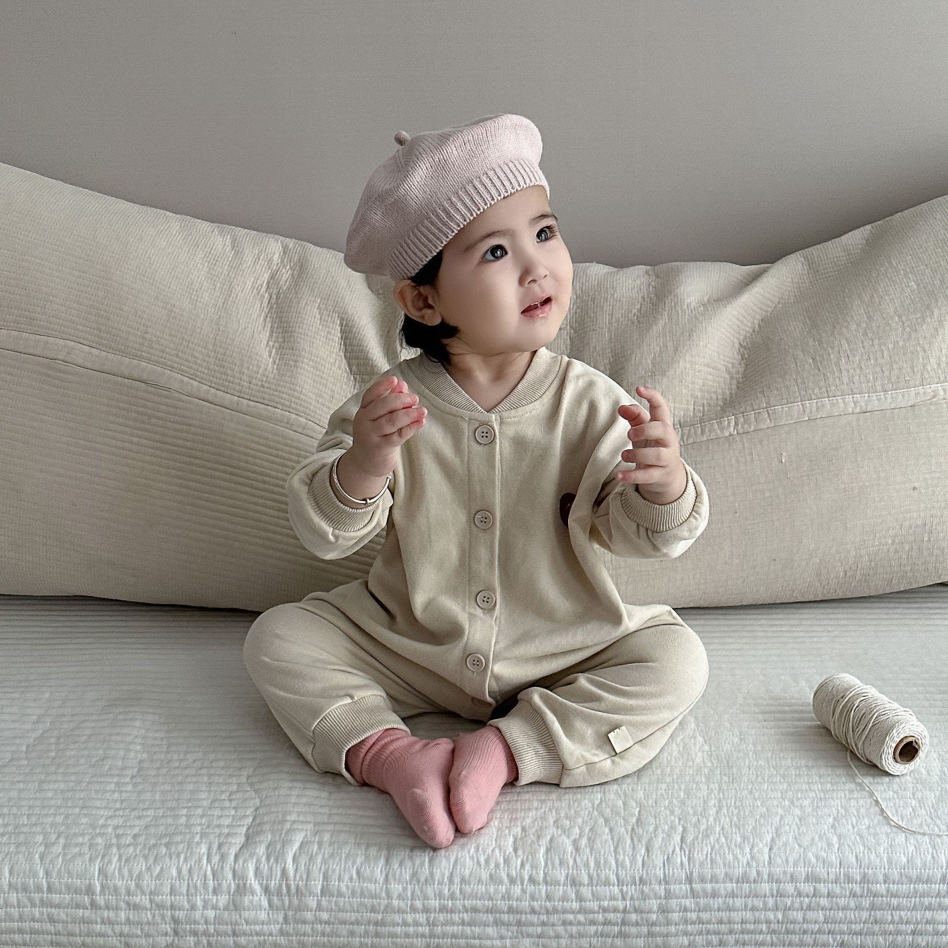 Ropa de salida de principios de otoño para niños, ropa para niños de estilo coreano, monos con botones abiertos para bebés, monos de manga larga para bebés de otoño, ropa para gatear