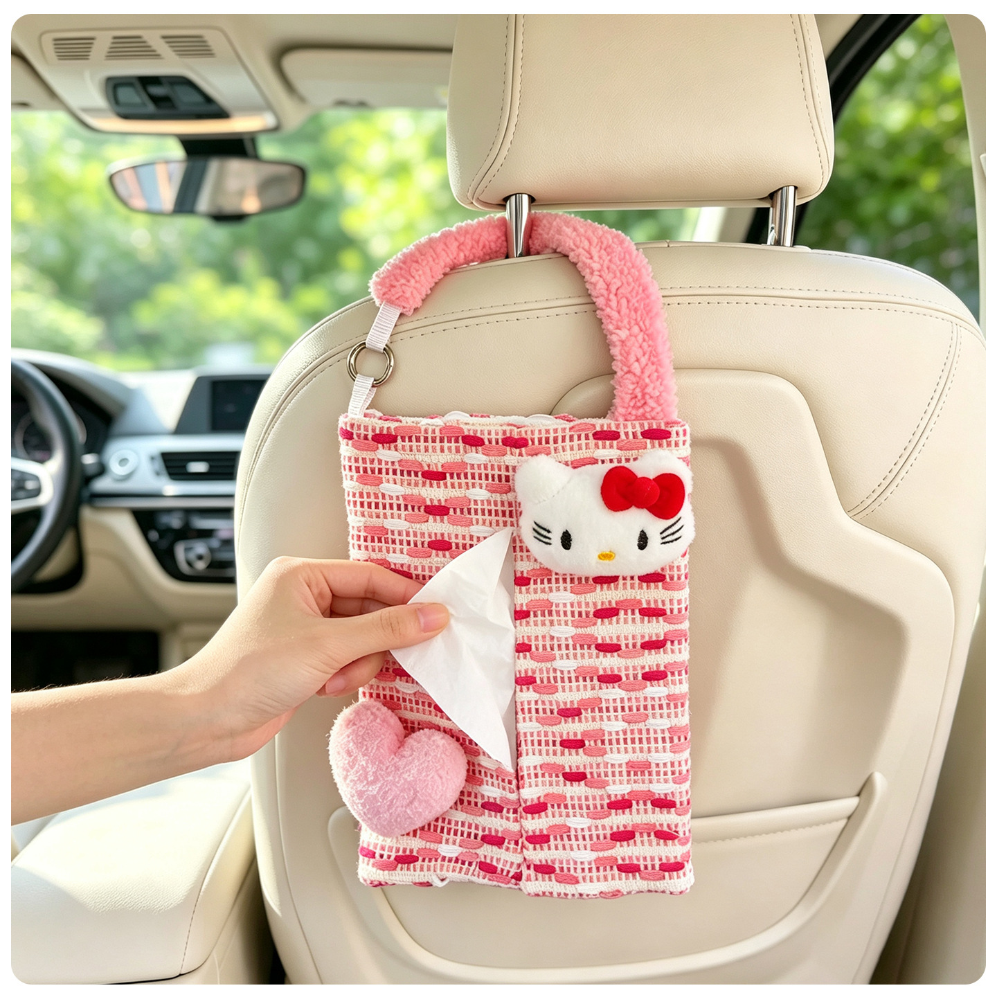 Car Tissue Box Creative Cute Hellokitty Tissue Box Car Tissue Hanging Bag In-Car Tissue Box for Women