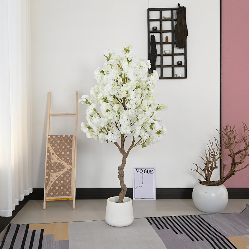 Simulación de árboles de cerezo en maceta decoración interior de ventanas de hotel paisajismo decoración de suelo diseño de boda árboles falsos flores simuladas