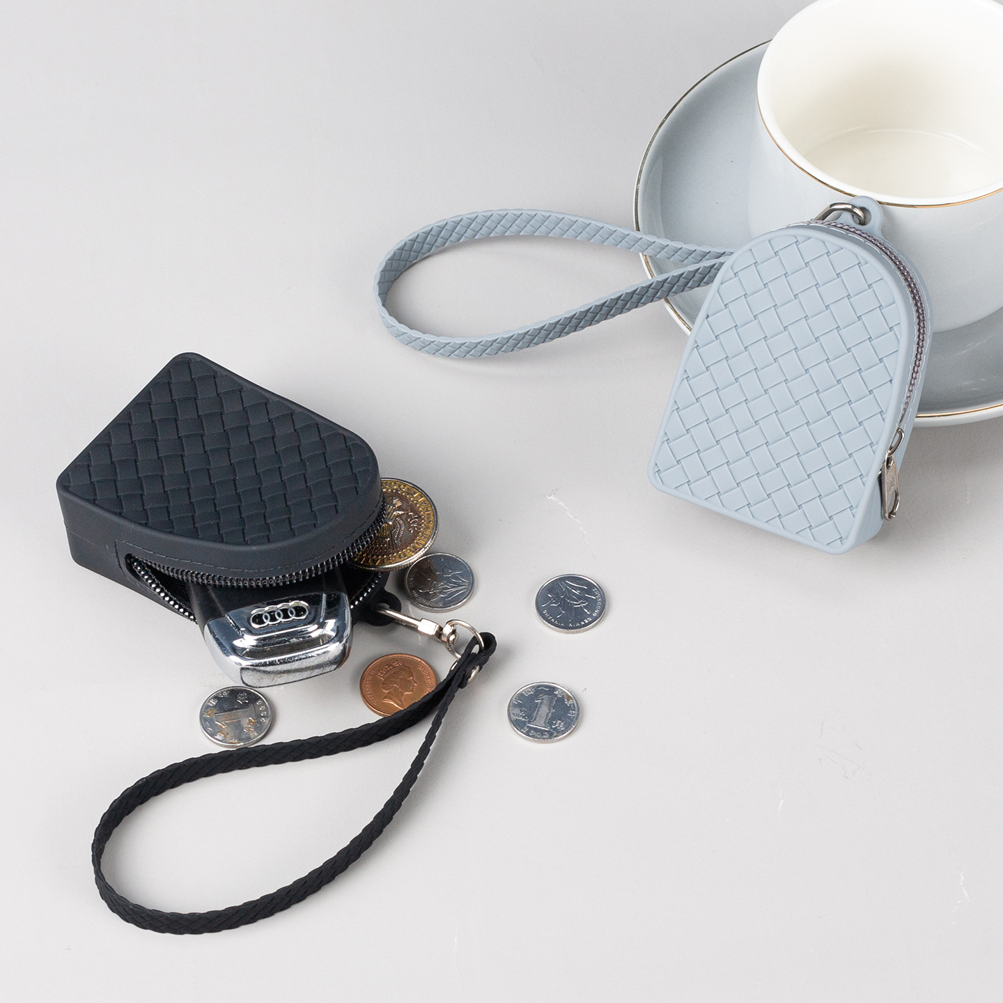 Cartera individual mujer cremallera tejido simple monedero de silicona exquisito bolso de tarjeta de moda auricular cable de datos bolsa de almacenamiento