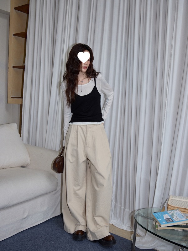 吵吵家慵懒高腰阔腿休闲裤子女秋高级感宽松垂感直筒拖地牛仔长裤|undefined