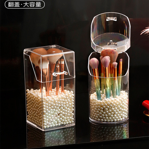 Transparent simple acrylic square pen holder student desktop storage box with lid makeup brush storage bucket