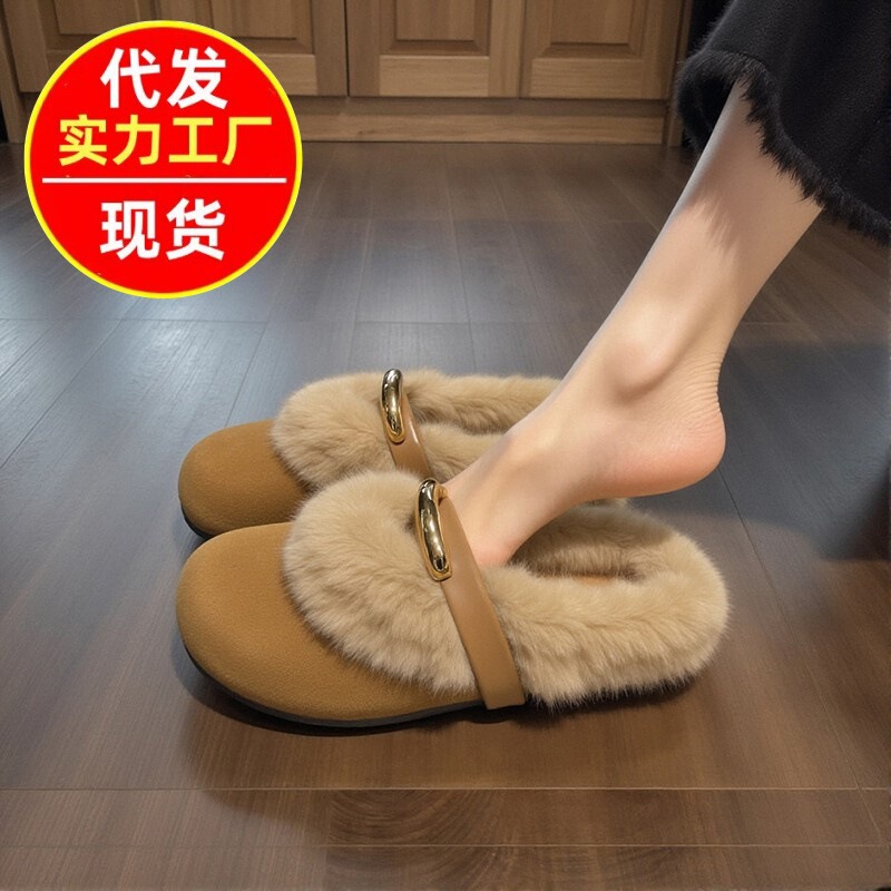 Retro Style Baotou Lazy Half Slippers for Women 2025 Winter One-Leg Fur Slippers Birkenstock Shoes Warm Cotton Shoes Retro Style Baotou Lazy Half Slippers for Women 2025 Winter One-Leg Fur Slippers Birkenstock Shoes Warm Cotton Shoes