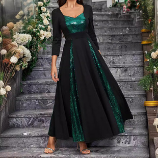 Cross-border women's new foreign trade Amazon elegant sequins big party cocktail party ball dress long