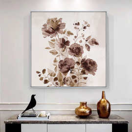 轻奢棕米色花卉艺术装饰画 酒店民宿样板间背景墙挂画软装画定制