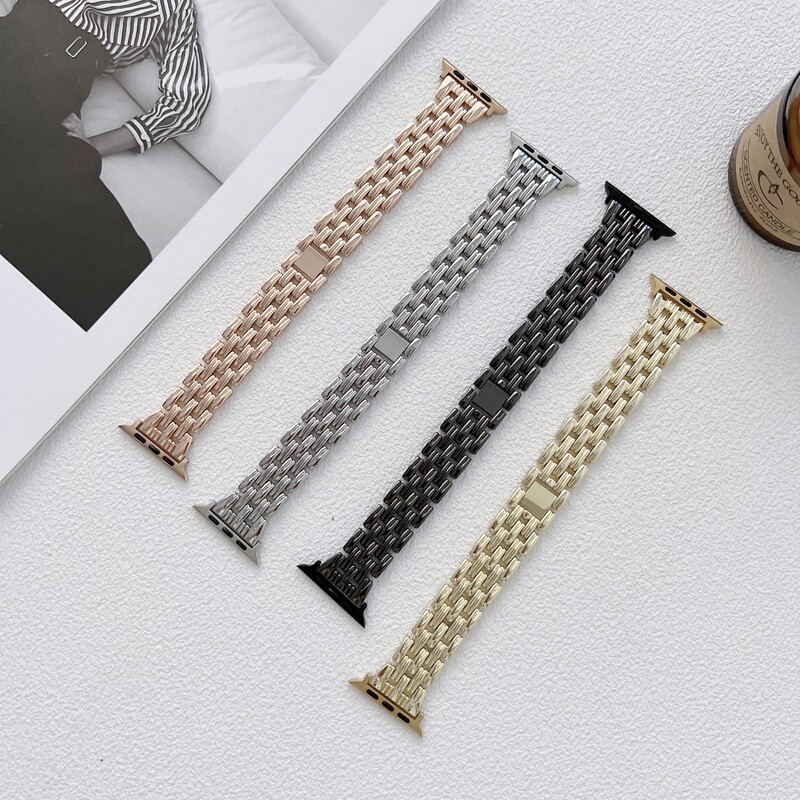 Suitable for apple apple watch1/2/3/4/5/6/7/8iwatch fashion Chanel style striped metal