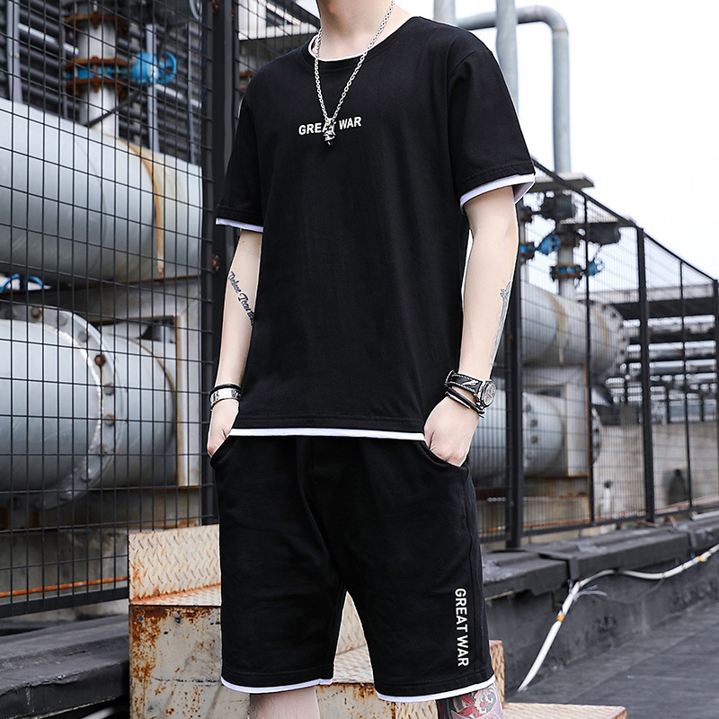 Nueva camiseta de manga corta para hombres marca de moda casual para hombres verano nuevo algodón de dos piezas set de ropa deportiva de verano para hombres