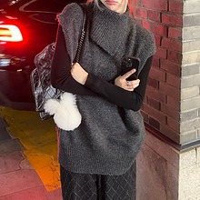 气质氛围感羊毛针织马甲女冬保暖加厚高领无袖毛衣