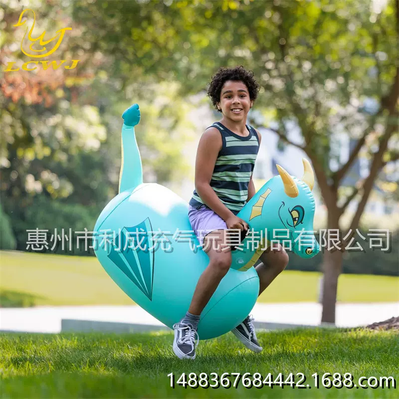 利成源头工厂绿色跳跳龙pvc充气动物跳跳马儿童户外运动坐骑玩具