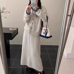 韩版高级感时尚针织两件套女秋冬新款针织开衫半身裙气质女式套装