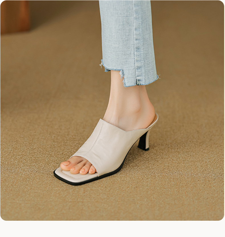 Sandal cao gót nữ hở mũi quai ngang da dê gót 7 cm kiểu Hàn Quốc — đen chi tiết 10