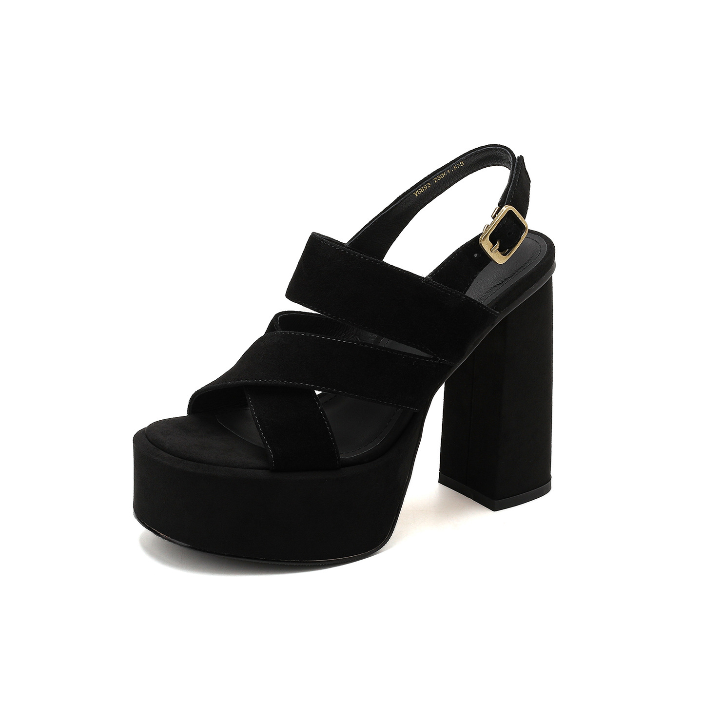Sandal cao gót nữ hở mũi gót vuông 12 cm, quai ngang đế platform — màu đen, màu mơ