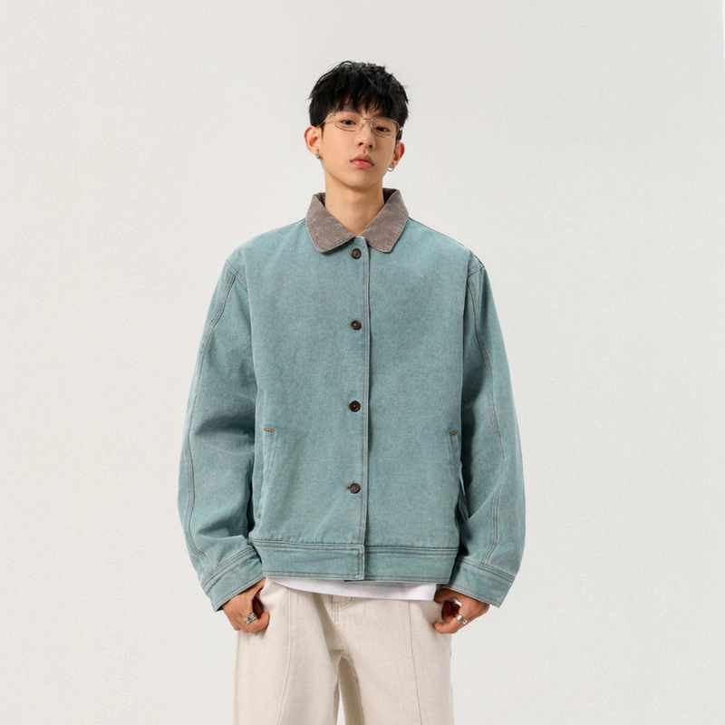 Spring and Autumn New Retro Workwear Washed Canvas Jacket for Men and Women with Contrasting Color High Street Design Denim Jacket Spring and Autumn New Retro Workwear Washed Canvas Jacket for Men and Women with Contrasting Color High Street Design Denim Jacket