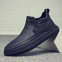 一脚蹬板鞋男切尔西皮靴男鞋英伦复古中邦皮鞋秋天防水机车马丁靴