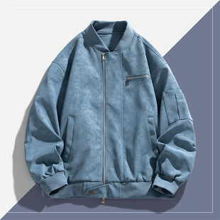Cross-Border 2025 American-Style Motorcycle Baseball Jacket Washed Leather Coat for Men, Spring and Autumn, Large Size Trendy New Arrival