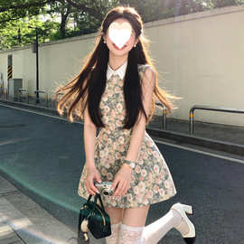 法式温柔风碎花无袖连衣裙子女装夏季2026新款小个子收腰绝美短裙