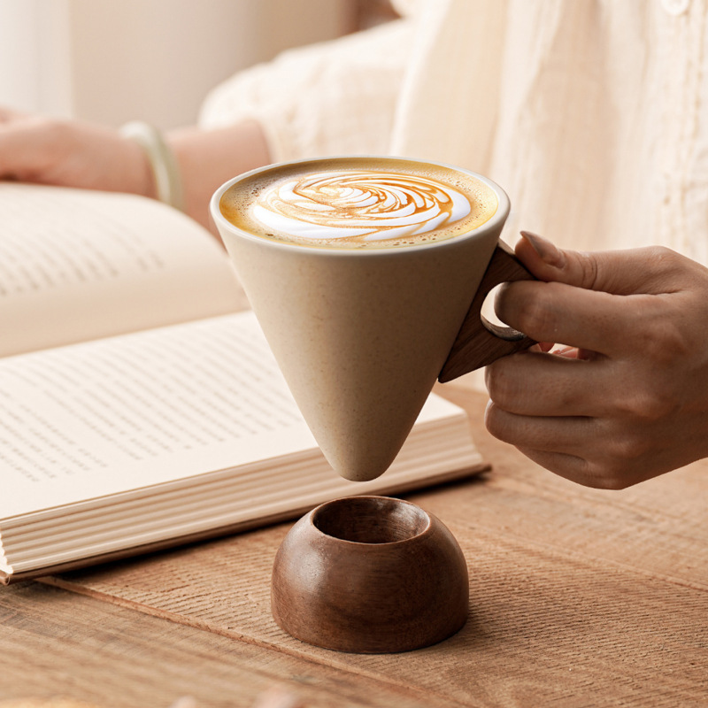 中世スタイルのクリエイティブな粗い陶器のコーヒーカップ、高級ニッチで絶妙なアメリカンラテコーヒーセラミックスペシャルカップ|undefined
