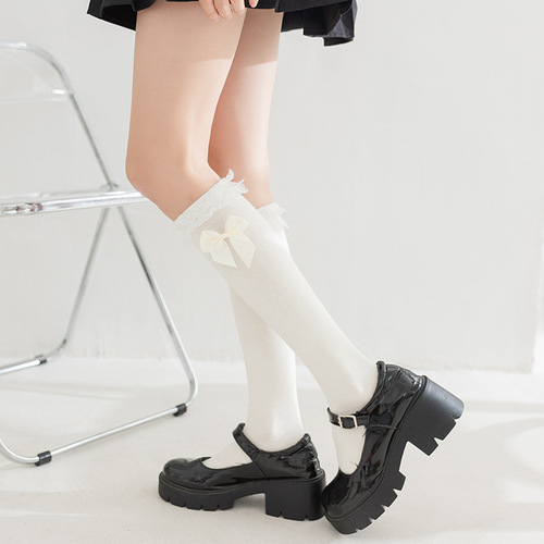 White lace lolita calf socks jk socks women's mid-calf long lace Japanese white cotton socks half-leg lolita
