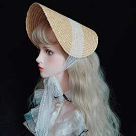 古风法式Lolita礼帽草编扁帽胚DIY手工vintage搭配bnt写真复古