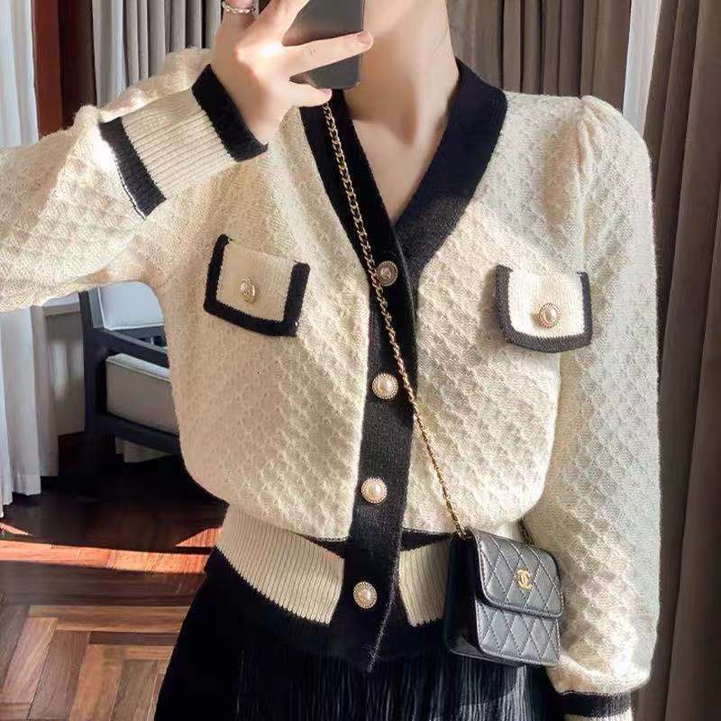 French Retro Small Fragrant Cardigan Jacket Women's Knitted Sweater Bottoming Shirt Autumn Clothing 2021 New Autumn and Winter