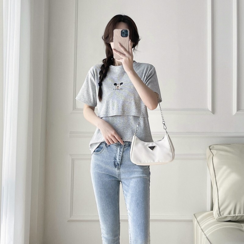 8618# nursing clothes out short-sleeved T-shirt short fashion summer nursing clothes postpartum nursing clothes