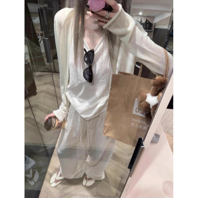 韩系慵懒休闲轻薄针织开衫2025春季简约防晒罩衫外搭女松弛感上衣|undefined