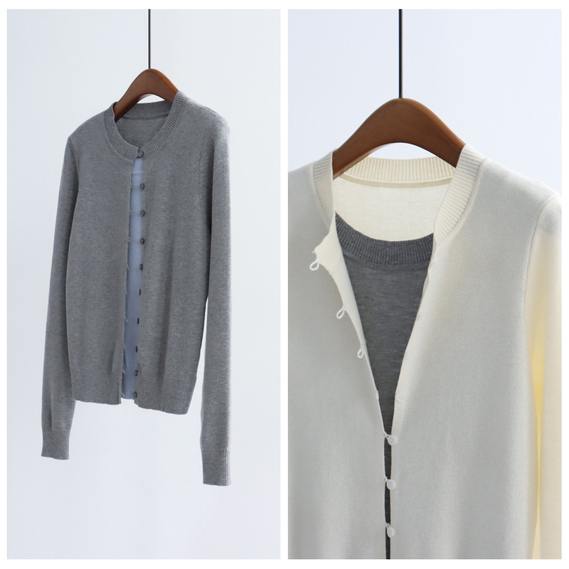 Trendy Intellectual Miu Style Wool Blend Faux Two-Piece Color-Block Loose Knit Cardigan Autumn Winter Base Layer Trendy Intellectual Miu Style Wool Blend Faux Two-Piece Color-Block Loose Knit Cardigan Autumn Winter Base Layer