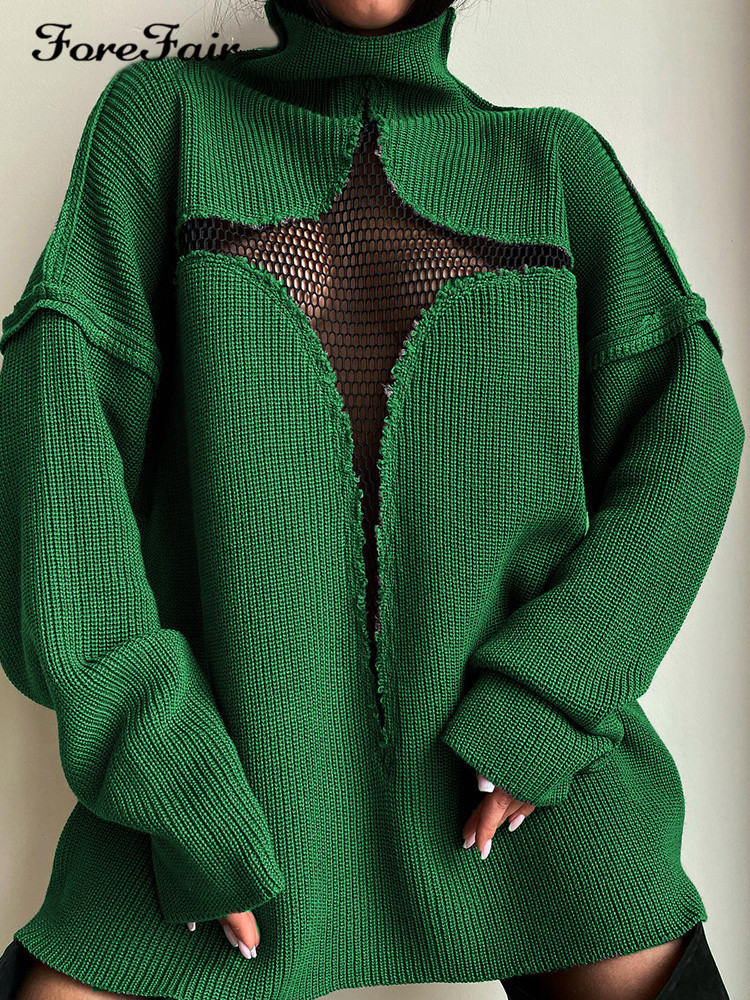 European and American style new sexy mesh perspective vacation loose knitted hollow pullover personality multi color sweater for women_voghion.com