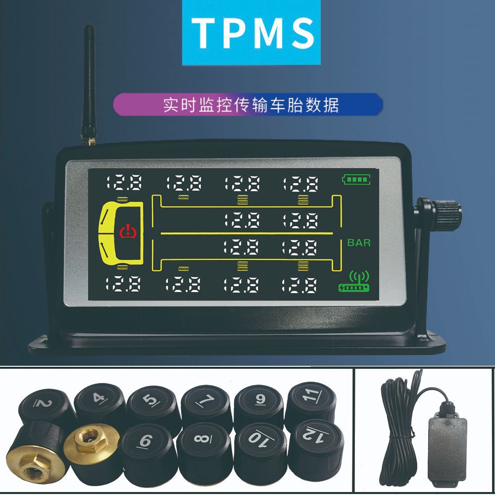 4G Truck Solar Tire Pressure Monitoring System TPMS 8-Wheel 10/12/14 Tire Monitoring System to Prevent Air Leaks and Tire Punctures