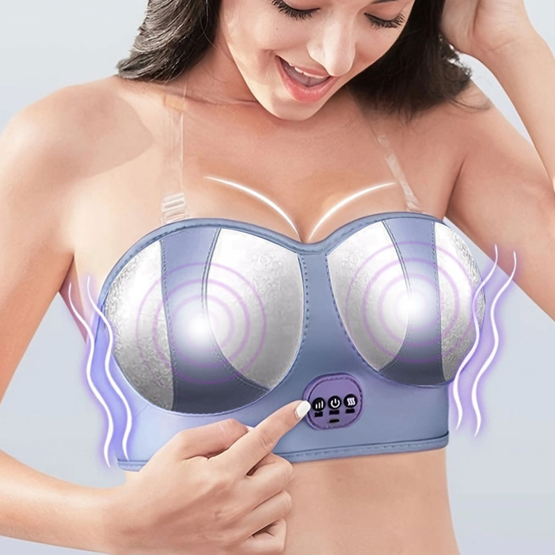 2026 Cross-Border Hot-Selling Electric Breast Bra Vibrating Massage Hot Compress USB Wireless Chest Smart Massager Ce