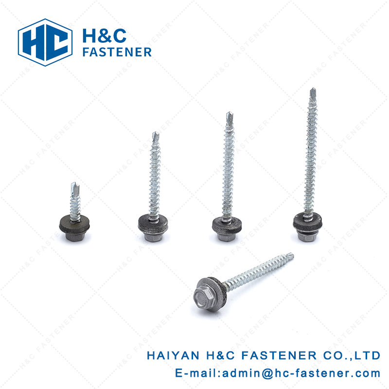 供应六角华司六角带垫钻尾带EPDM复合垫圈蓝白锌头部喷漆螺钉