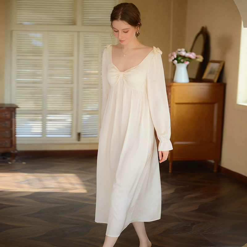 Autumn thin pijama for princess, summer cute long dress with bow