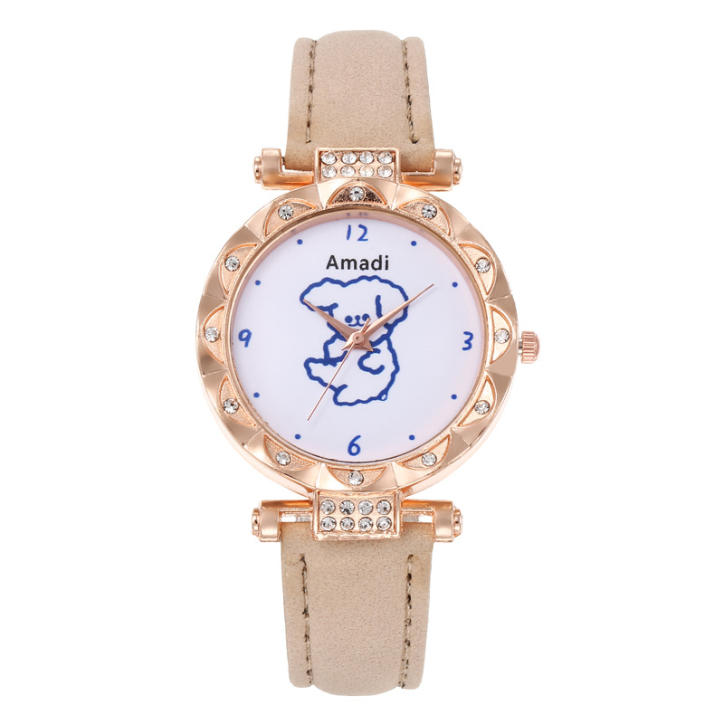 Utvald 2024 Amadi Ny Söt Björn Enkel Söt Klocka + Armband Presentask Dammode Quartz Klocka_voghion.com