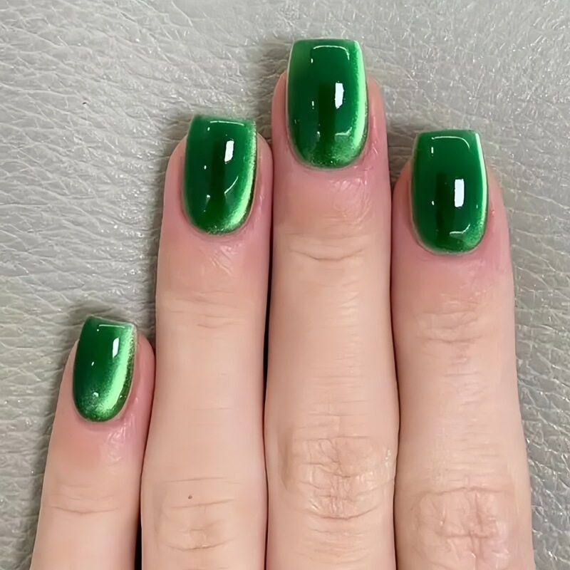 Green Manicure Shiny Cat's Eye Crystal Manicure Autumn Manicure Removable Reusable Fake Nail Patch