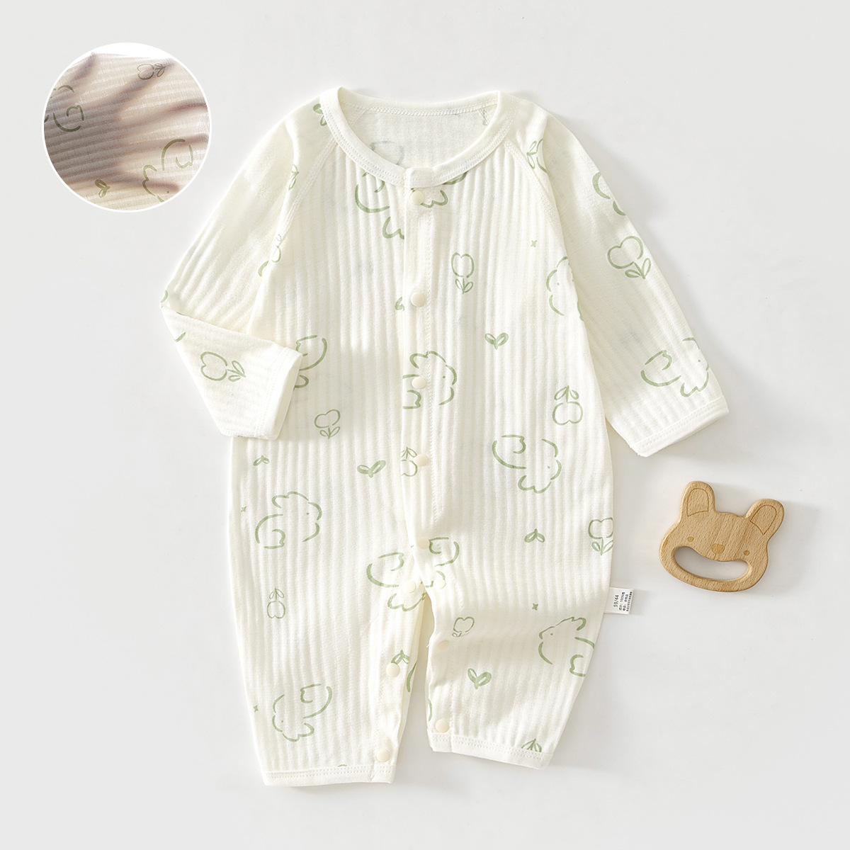 Newborn Baby Jumpsuit Summer Thin Pajamas Long-Sleeved Air-Conditioned Clothes Baby Pure Cotton Robe Jacquard Mesh Breathable