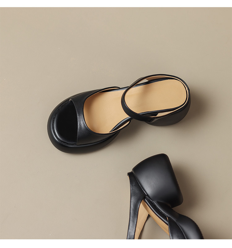 Sandal cao gót hở mũi nữ phong cách Pháp đế dày chống trượt — màu đen, màu trắng ngà, màu vàng chi tiết 18