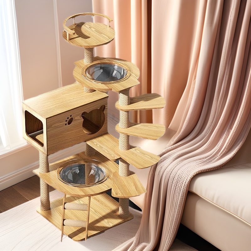 Cat Climbing Frame Cat Nest Sisal Cat Tree Integrated Four Seasons Universal No-Occupying Multi-Layer Jumping Space Capsule Special for Short-Footed Cats